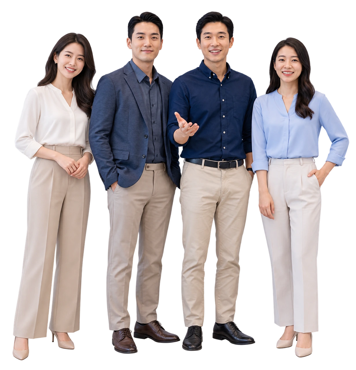 Four business professionals standing together in corporate attire